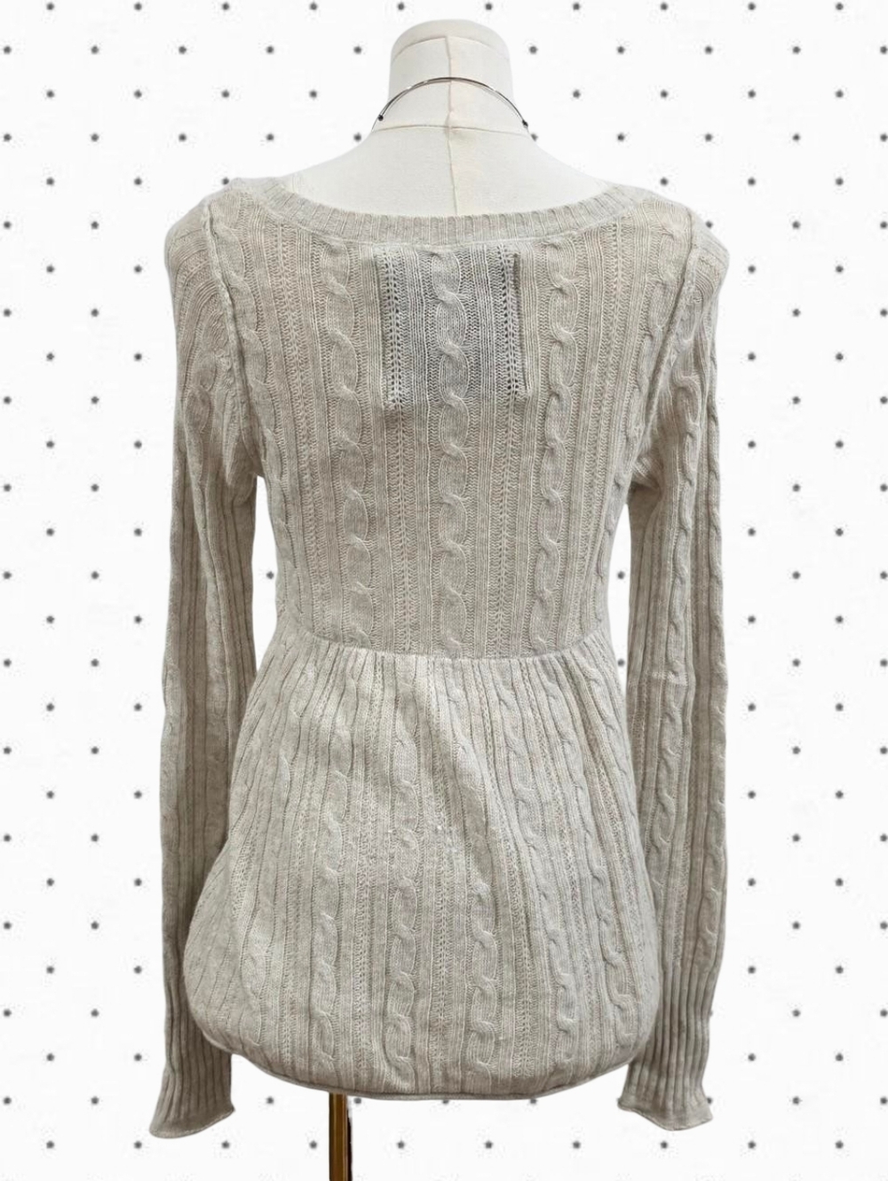 Abercrombie vintage cream grey cable knit square neck sweater babydoll top - Picture 2 of 6